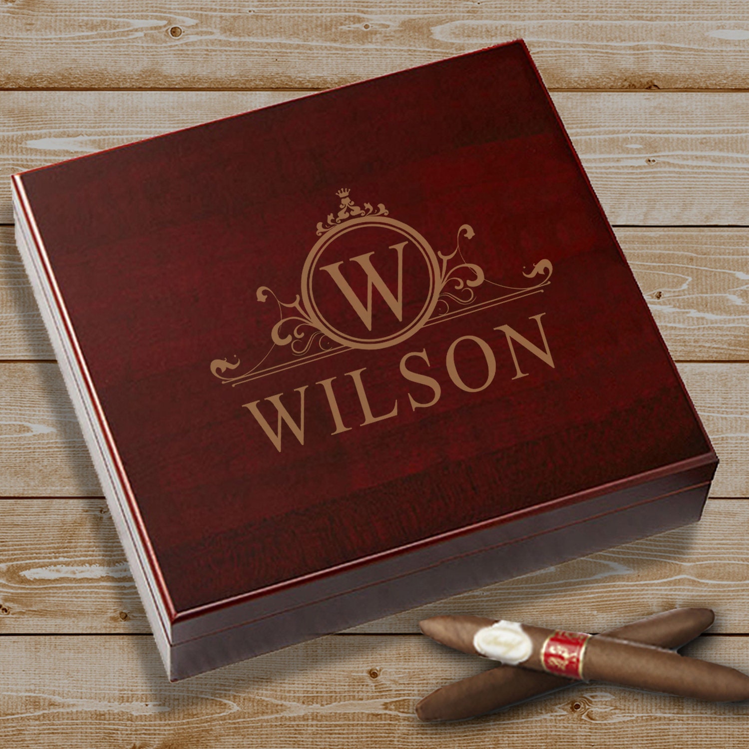 Personalized Cigar Box Gift Custom Cigar Humidor Filligree Etsy