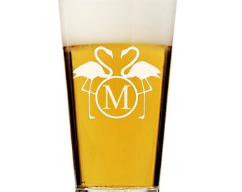 Personalized Flamingo Monogram Pint Beer Glass, Engraved Beer glass, Personalized Beer Glass , Engraved Pint Beer ,Groomsman Gifts