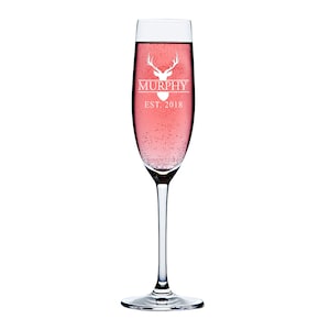 Personalized Deer Hunter Monogram Champagne Flute, Custom Wedding Champagne Toasting Glass,Personalized Wedding Toasting Flutes