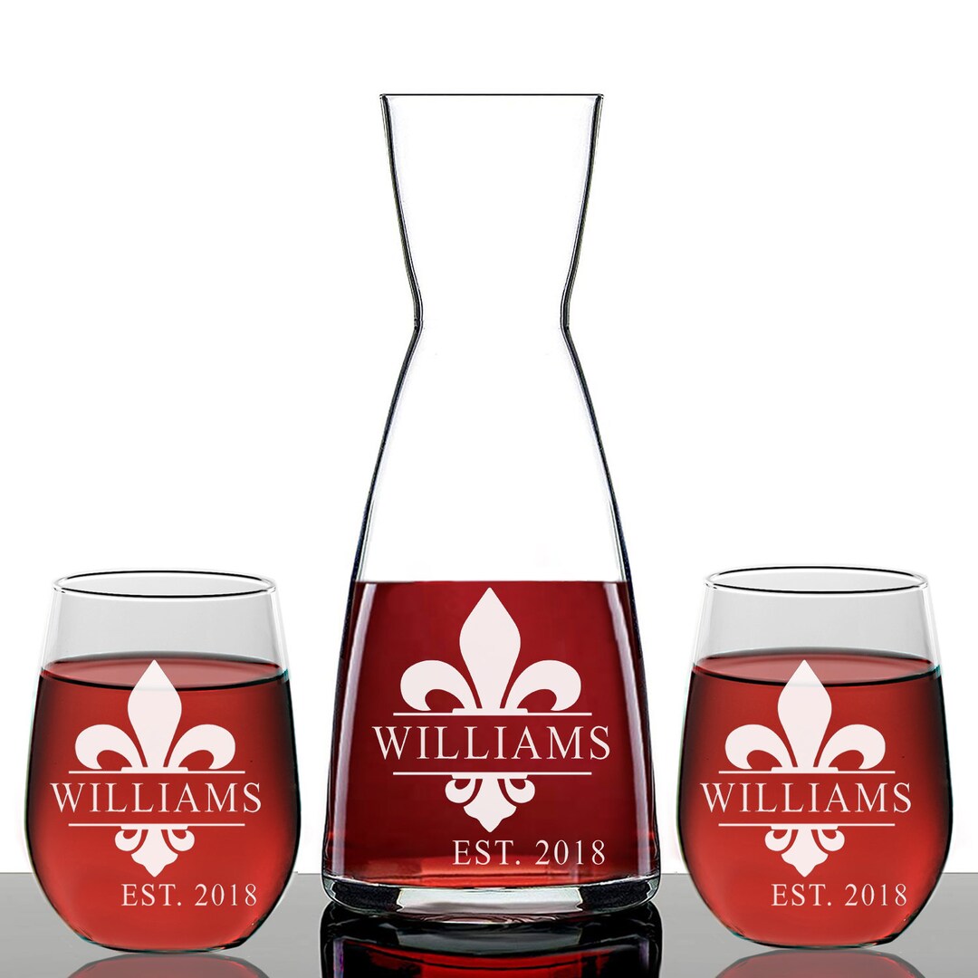 Personalized Fleur De Lis Monogram Wine Decanter, Custom Wine Decanter