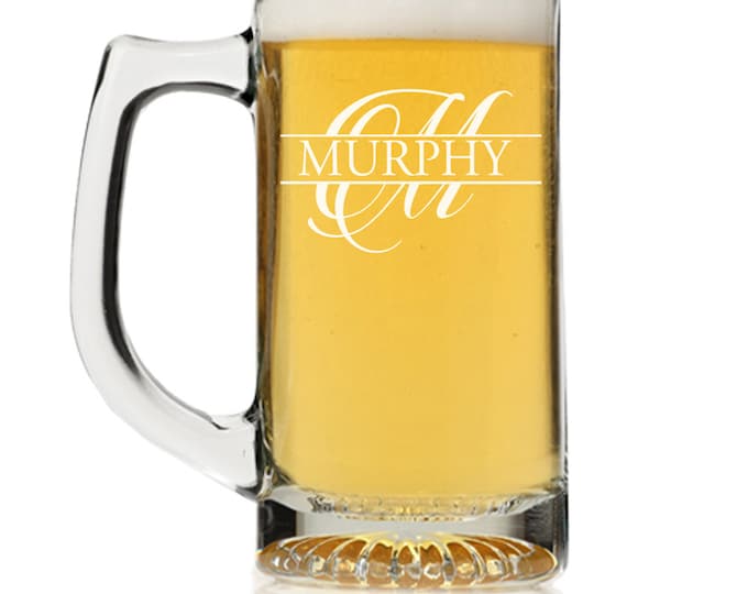 Personalized Split Monogram Beer Mug Glass, Custom Beer glass,Personalized Beer Glass Gift,Engraved Beer Mugs,Groomsman Gifts,Beer Gift
