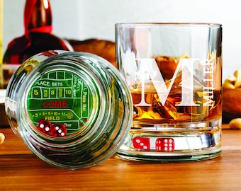 Bachelor Party Craps Whiskey Glass Gift - Old Fashioned Bourbon Glass - Groomsmen Proposal - Roulette Wheel Gift- Vegas Theme Bachelor Party