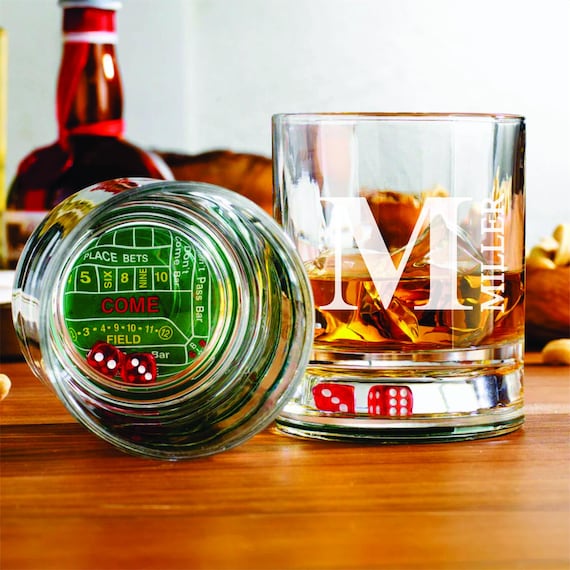 Bachelor Party Craps Whiskey Glass Gift - Old Fashioned Bourbon Glass - Groomsmen Proposal - Roulette Wheel Gift- Vegas Theme Bachelor Party