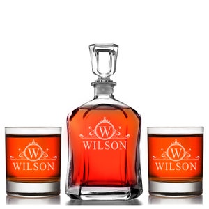 Wedding Gift Decanter Set, Whiskey Decanter set with Rocks glasses, Custom Whiskey Decanter set, Engraved Whiskey Decanter Gift Set