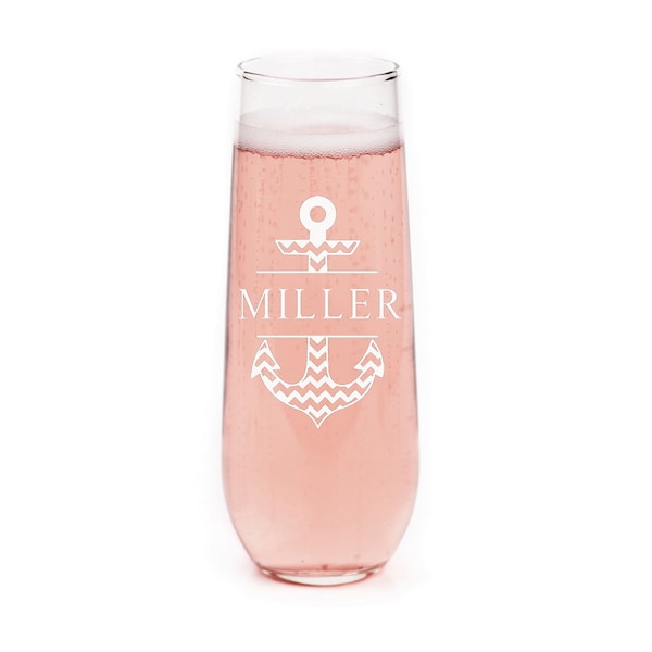 Personalized Stemless Champagne Flute, Personalized Anchor Champagne Glass,Personalized Wedding Toasting Flutes, Custom Bridesmaid Gifts,