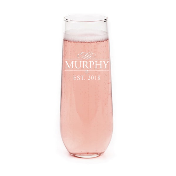 Custom Engraved Personalized Stemless Champagne Flute, Monogram Champagne Glass,Personalized Wedding Toasting Flutes,Custom Brides Gifts