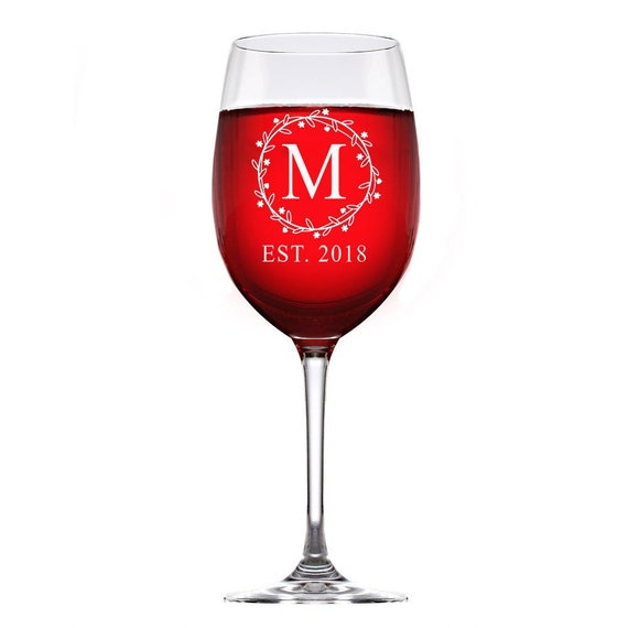 Custom Wine Glass Party Favors PKLM26539 Monogrammed Wine Glass 24+Rustic Wreath Stemless Wine Glasses