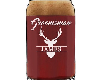 Groomsman Beer Glass Stag head, Personalized Monogram Groomsman Beer Gift, Engraved Groomsmen Anchor Beer Glass, Beer Mug Best Man