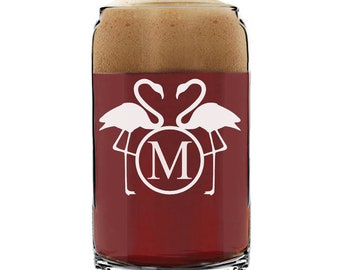 Personalized Flamingo Monogram Beer Glass, Split Monogram Beer glass,Custom Beer Glass ,Engraved Pint Beer ,Groomsman Gifts,Beer Gift