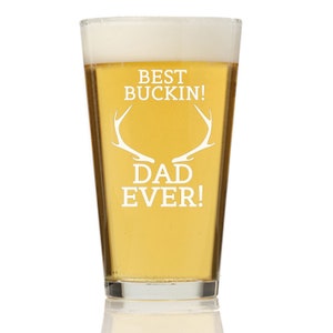 Custom Best Buckin Dad Pint Beer Glass Father&#39;s Day Gift,  Family Tree Custom Engraved Beer glass, Personalized Dad Beer Glass, Dad Birthday