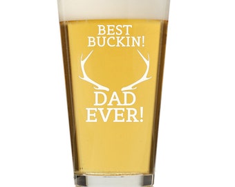 Custom Best Buckin Dad Pint Beer Glass Father's Day Gift,  Family Tree Custom Engraved Beer glass, Personalized Dad Beer Glass, Dad Birthday