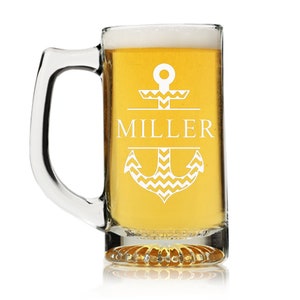 Personalized Anchor Beer Mug Glass, Split Monogram Beer glass, Personalized Beer Glass Gift, Engraved Beer Mugs,Groomsman Gifts,Beer Gift