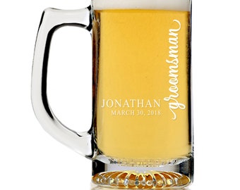 Personalized Groomsman Beer Mug, Classic Groomsman Beer Gift, Engraved Groomsmen Beer Glass, Custom Beer Mug Best Man gift,Groom Beer Gift