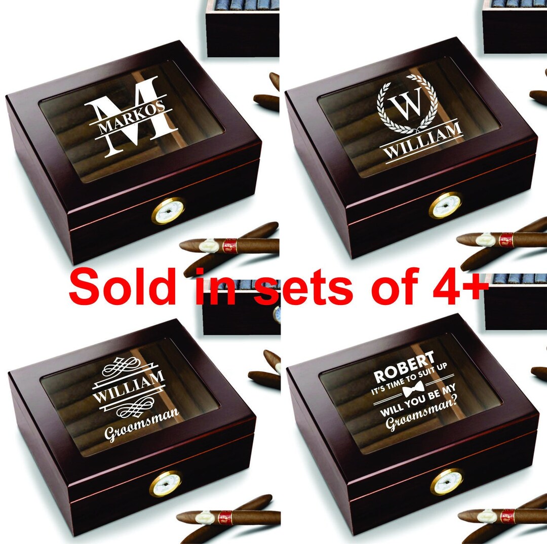 Set of 4 Personalized Cigar Gift, Cigar Humidor, Bachelor Party Gifts ...