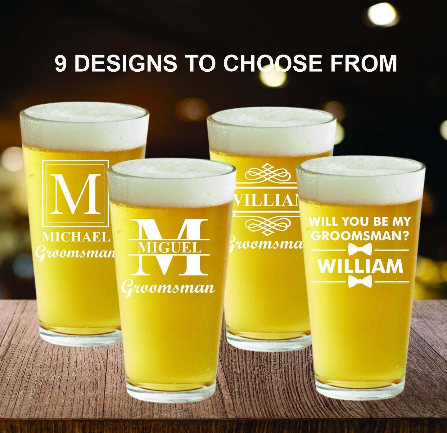 Personalize Beer Glass Set of 4 With Coasters, Premium Engraved Pint Glasses,  Great Gift for Groomsmen, Wedding Gift,deer Antler Design 