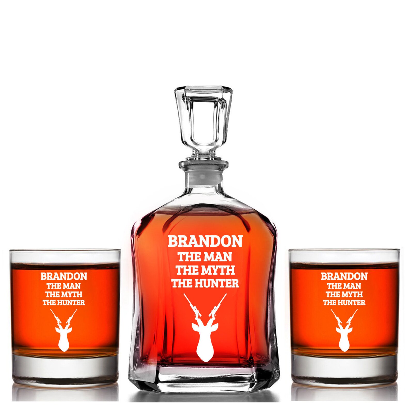 Hunter Personalized Whiskey Decanter Gift Set Deer Head Etsy