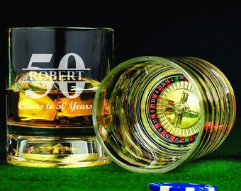 Personalized 50th Birthday Roulette Whiskey Glass Gift - Cheers to 50 Years - Craps Table Glass - 21st, 30th, 40th, 50th, 60th, 70th Years