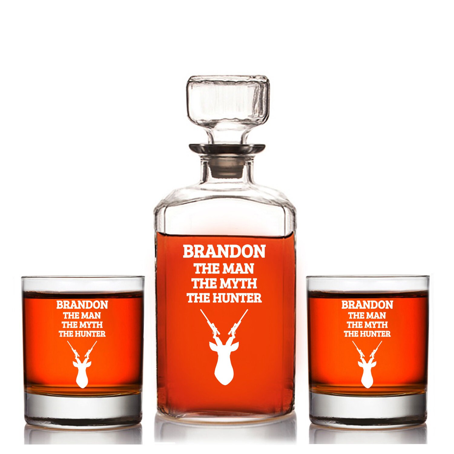 Hunter Personalized Whiskey Decanter Gift set Deer Head Etsy