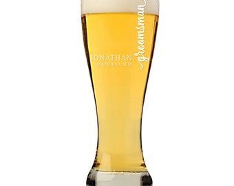 Personalized Groomsman Pub Pilsner Glass, Classic Groomsman Beer Gift, Engraved Groomsmen Beer Glass, Beer Mug Best Man gift, Groom Beer