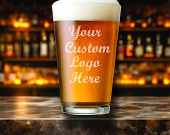 Custom Logo Pint Beer Glasses, Personalized Engraved Glass Corporate Gifts, Company Holiday Party Gifts, Business Branding, Bulk Orders