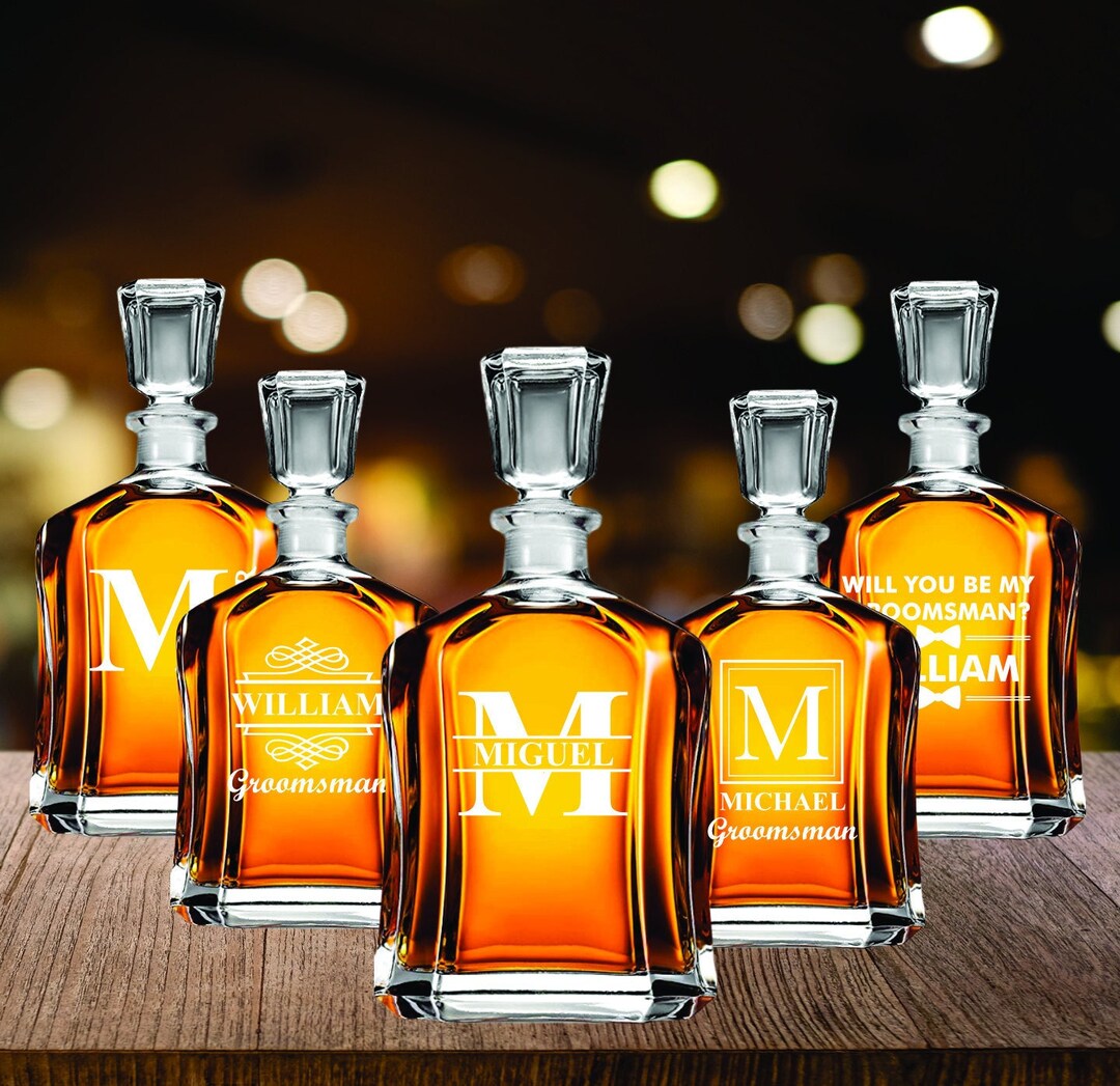 Set of 5 Groomsmen Whiskey Decanter Gift, Groomsman Proposal Whiskey ...