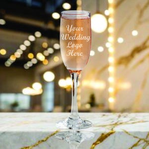 Bulk Wedding Logo Champagne Glass Favors- Custom Engraved Glasses, Custom Wedding Favors, Bridal Shower Favor, Mimosa Flute, Prosecco Flutes