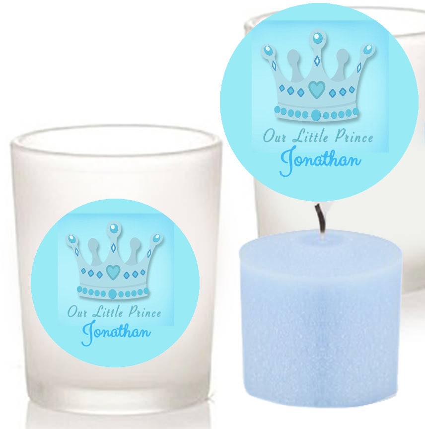 Personalized Prince Baby Shower Votive Candle Holder Favor, Baby Scented Blue Candle Favor, New Baby Party Favor,Christening