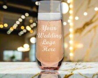 Personalized Logo Stemless Champagne Glass Favors- Custom Engraved Glasses, Bulk Wedding Favors, Bridal Shower Favor, Mimosa Flute, Prosecco