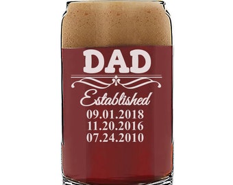 Custom Family Tree Father's Day Can Beer Glass, Dad's Man Cave Beer Gift, Engraved Gifts for Dad Beer Glass, Custom Beer Gifts for fathers