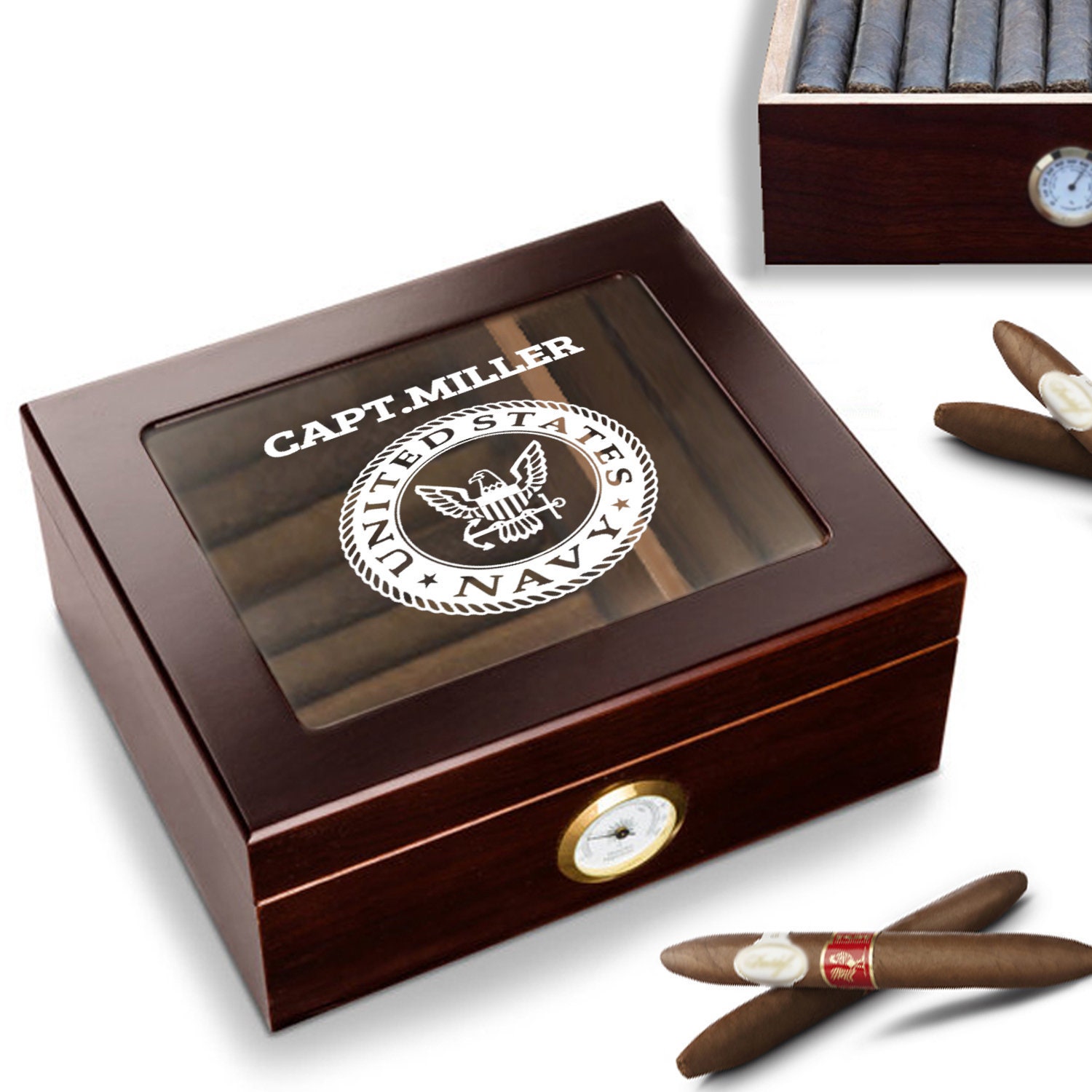 Custom US Navy Emblem Cigar Humidor Box Gift Marines Cigar Etsy