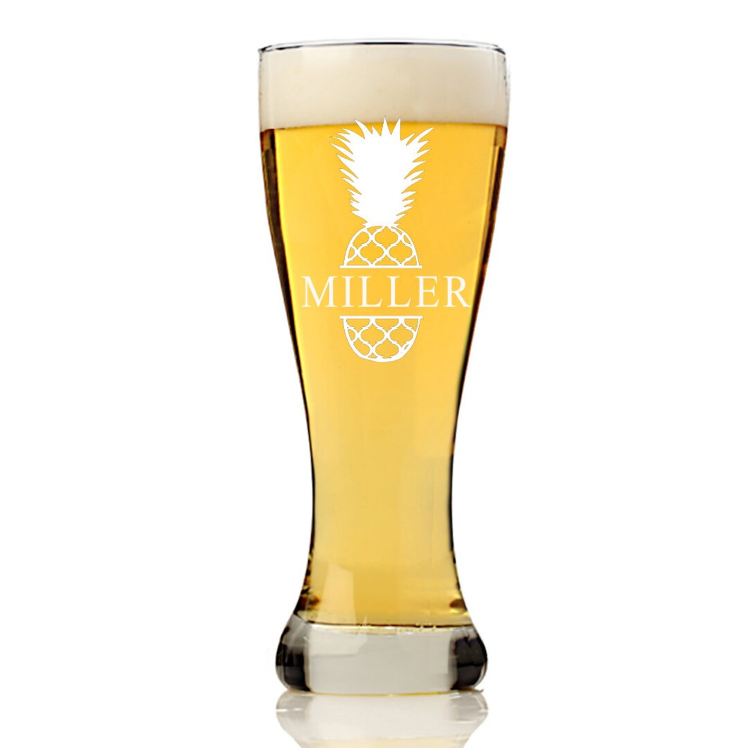Custom Pilsner Beer Glass, Personalized Pineapple Split Monogram Beer
