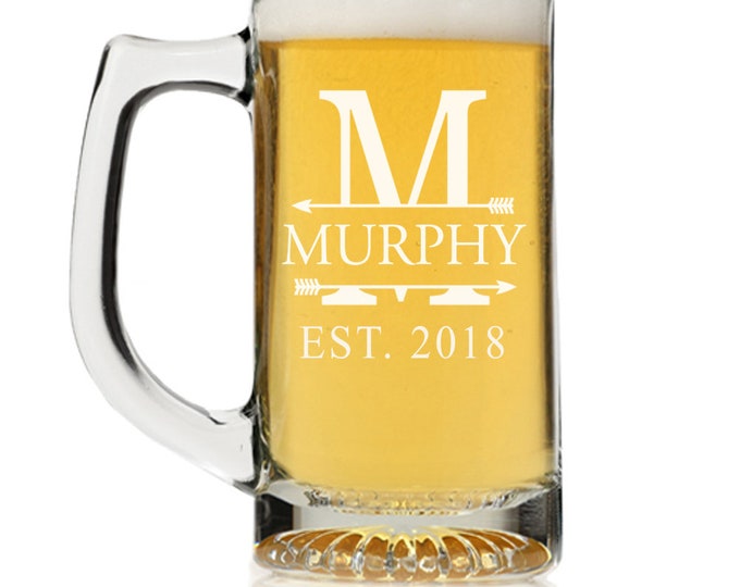 Engraved Split Monogram Beer Mug Glass, Custom Beer glass,Personalized Beer Glass Gift,Engraved Beer Mugs,Groomsman Gifts,Beer Gift