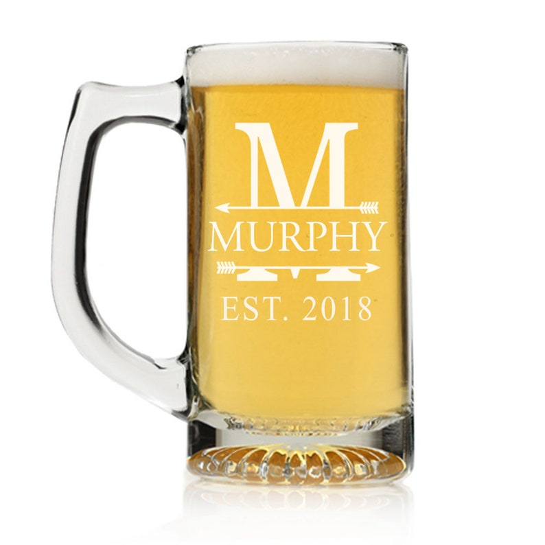 Engraved Split Monogram Beer Mug Glass Custom Beer Etsy