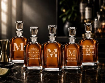 Groomsman Proposal Gift Whiskey Glass Decanter, Best Man Proposal Whiskey Decanter, Gift for Groomsmen, Personalized Groomsmen Proposal Box