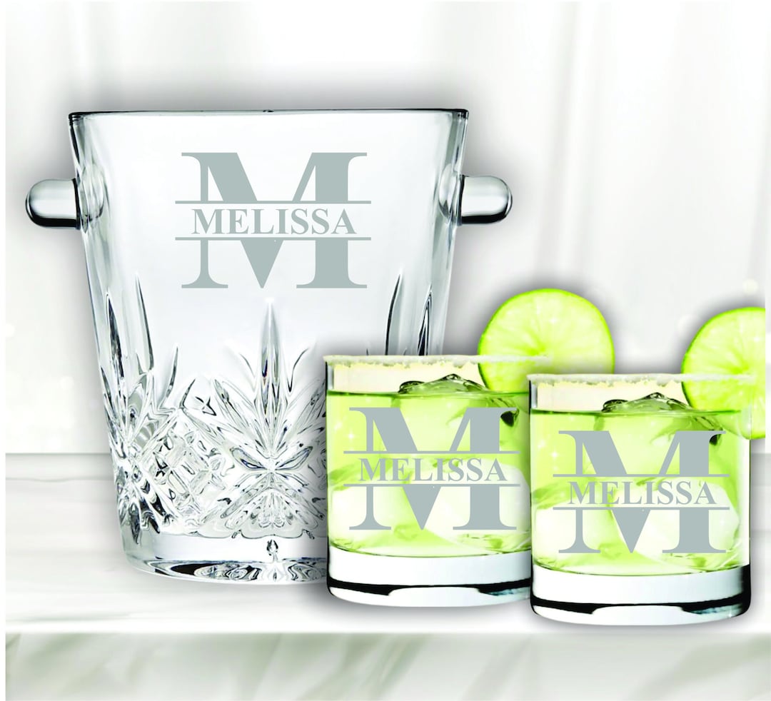 Custom Engraved Ice Bucket Set, Rocks Cocktail Glasses, Personalized ...