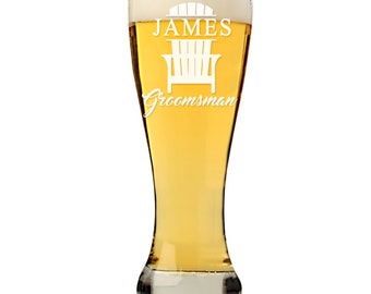 Beach Theme Groomsman Pub Pilsner Glass, Personalized Groomsman Beer Gift, Engraved Groomsmen Beer Glass, Beer Mug Best Man gift