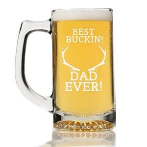 Custom engraved Best Buckin Dad Father&#39;s Day Beer Mug Glass, Dad Custom Beer glass, Personalized Father&#39;s Day Gift , Engraved Beer Mugs