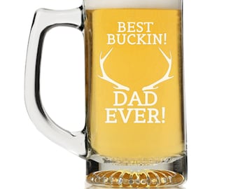 Custom engraved Best Buckin Dad Father's Day Beer Mug Glass, Dad Custom Beer glass, Personalized Father's Day Gift , Engraved Beer Mugs