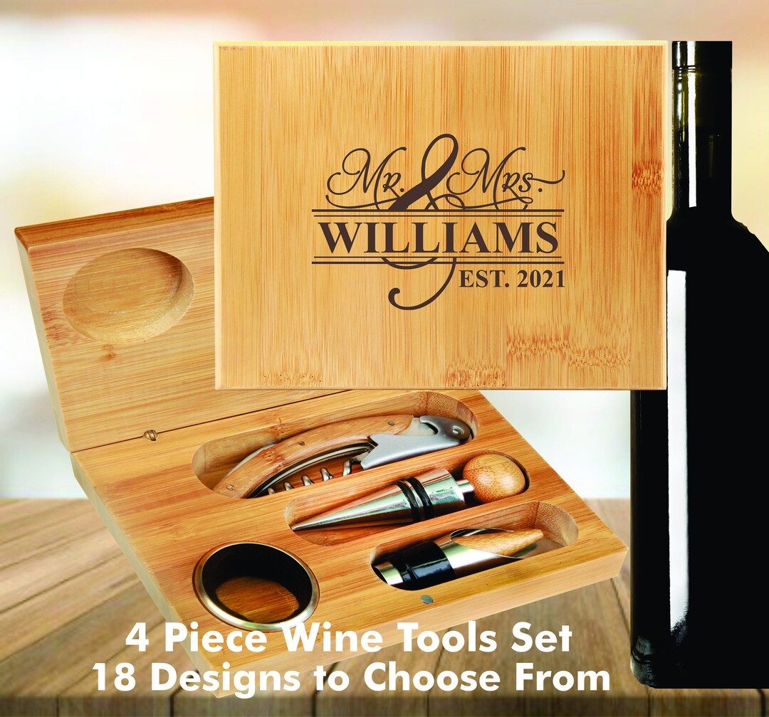 Custom Wine Wedding Gift, Personalized Gift Wine Opener Set, Engraved