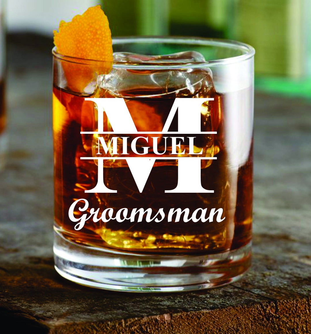 Groomsman Whiskey Glasses , Classic Personalized Groomsmen Whiskey