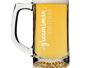Personalized Groomsman Beer Mug Glass Gift, Custom Groomsmen Beer Glass,  Engraved Groomsmen Beer Glass, Custom Beer Mug Best Man gift