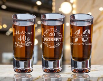 Personalized 40th Birthday Shot Glass Favors – Custom Engraved Milestone Celebration Party Favor- 12 pc Set