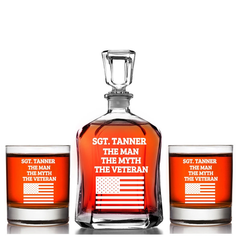 Personalized US Veteran Whiskey Decanter Gift set