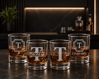 Set of 4 Personalized Gift for Men, Custom Whiskey Glasses, Gift for Dad, Bourbon Glass, Birthday, Gift for Dad, Father's Day, Husband Gift