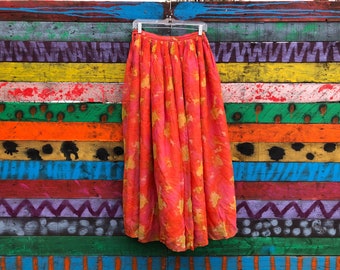 60s high waisted silk floral maxi skirt