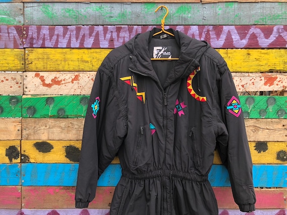 size 6- neon embroidered 90s puffer jacket