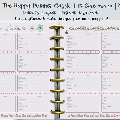 Planner Printables Contacts Editable Inserts for the Happy | Etsy