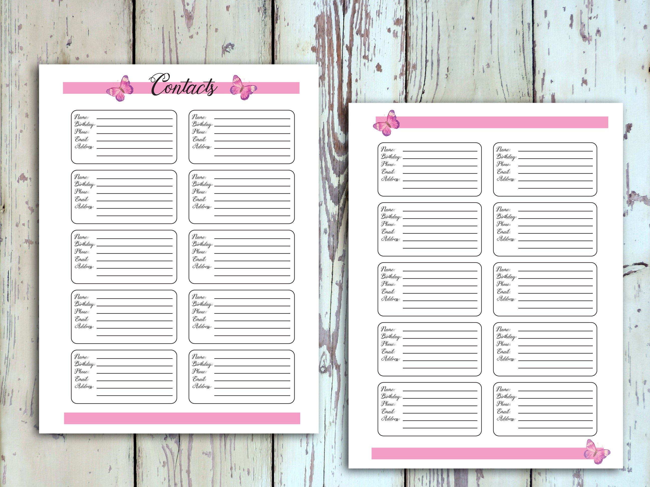 Planner Printables Plain Contacts Inserts for the Happy - Etsy