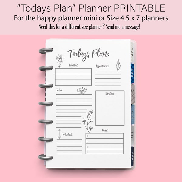 Planner Printable, for the Happy Planner Mini, Size 4.5 x 7, Happy Planner Classic, Size 7 x 9.25, Hp Big Planner inserts, 8.5 x 11, A5