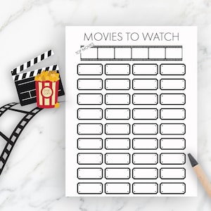Printable Movie Log Checklist, Movie Tracker PDF, Film Journal Pages, Movie List Planner Insert, Digital Download Entertainment Tracker